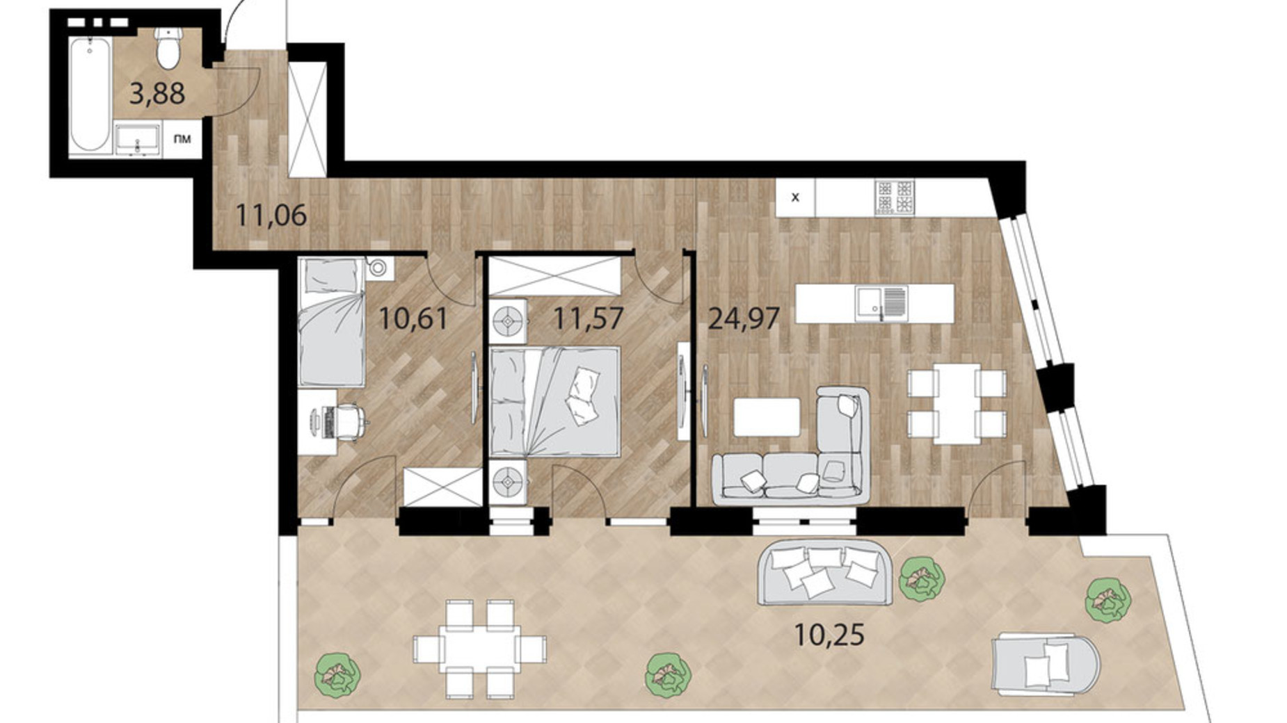 Планировка 2-комнатной квартиры в Клубный дом Forest Etalon Club 72.35 м², фото 609478