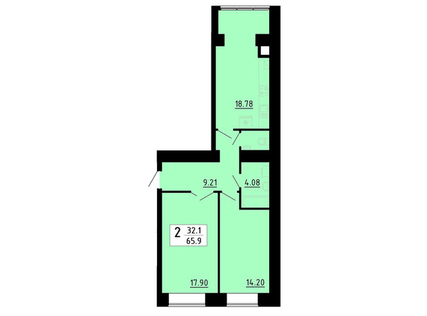 ЖК Кольоровий: планировка 2-комнатной квартиры 65.9 м²