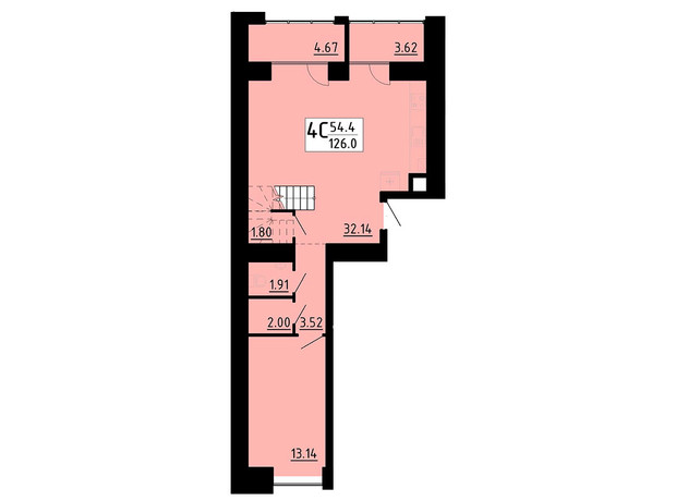 ЖК Кольоровий: планировка 4-комнатной квартиры 126 м²