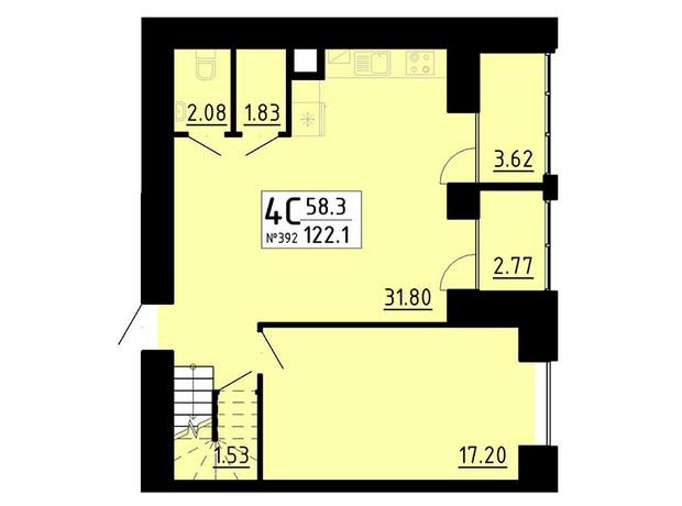 ЖК Кольоровий: планування 4-кімнатної квартири 122.1 м²