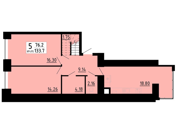 ЖК Кольоровий: планировка 5-комнатной квартиры 133.7 м²