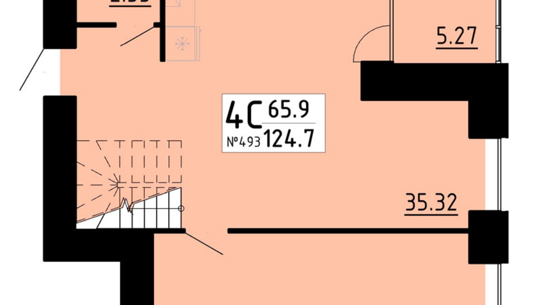 Планировка много­уровневой квартиры в ЖК Кольоровий 124.7 м², фото 609523