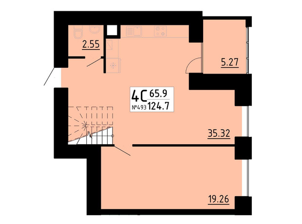 ЖК Кольоровий: планировка 4-комнатной квартиры 124.7 м²