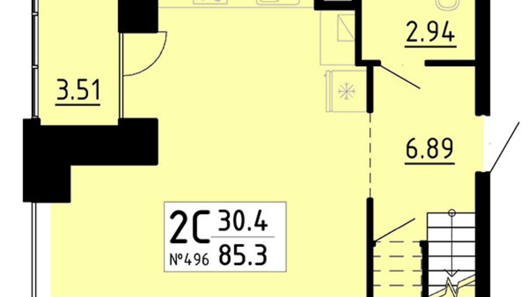 Планировка много­уровневой квартиры в ЖК Кольоровий 85.3 м², фото 609526