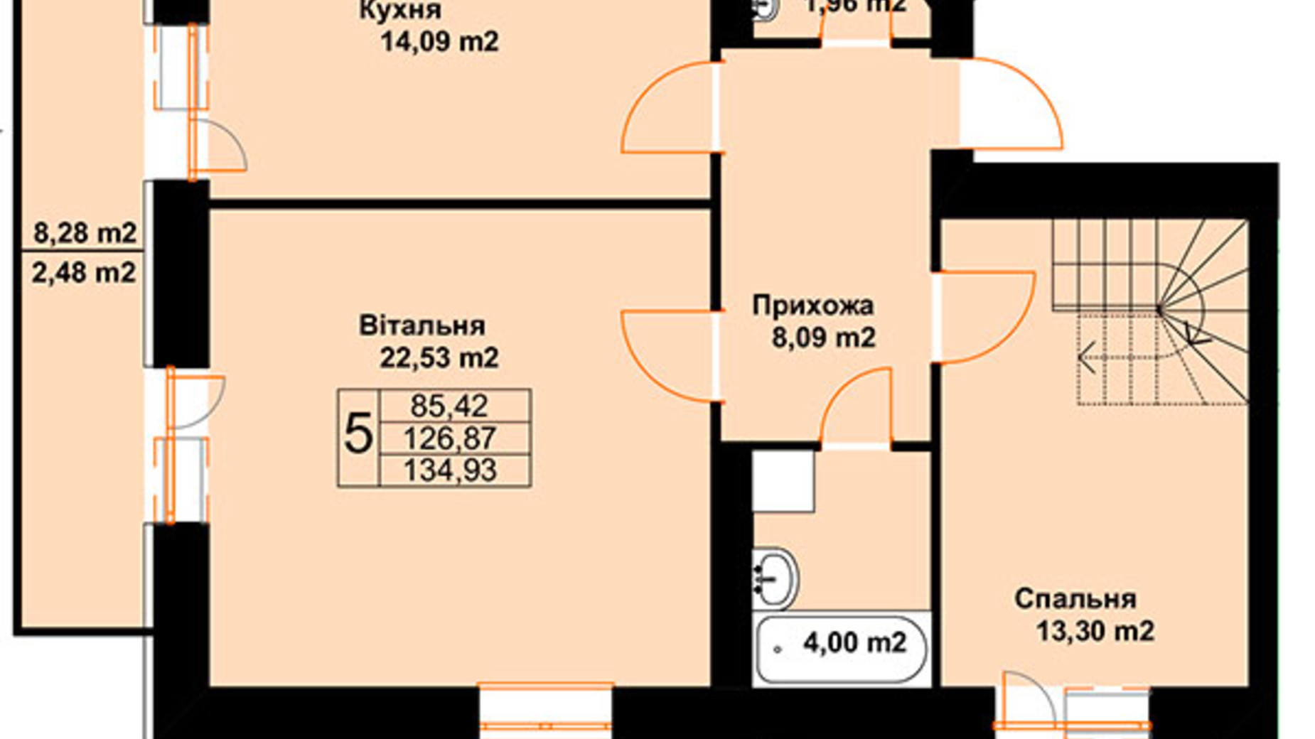 Планировка много­уровневой квартиры в ЖК Бавария 134.93 м², фото 609560