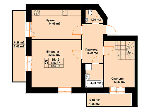 ЖК Баварія: планування 5-кімнатної квартири 134.93 м²