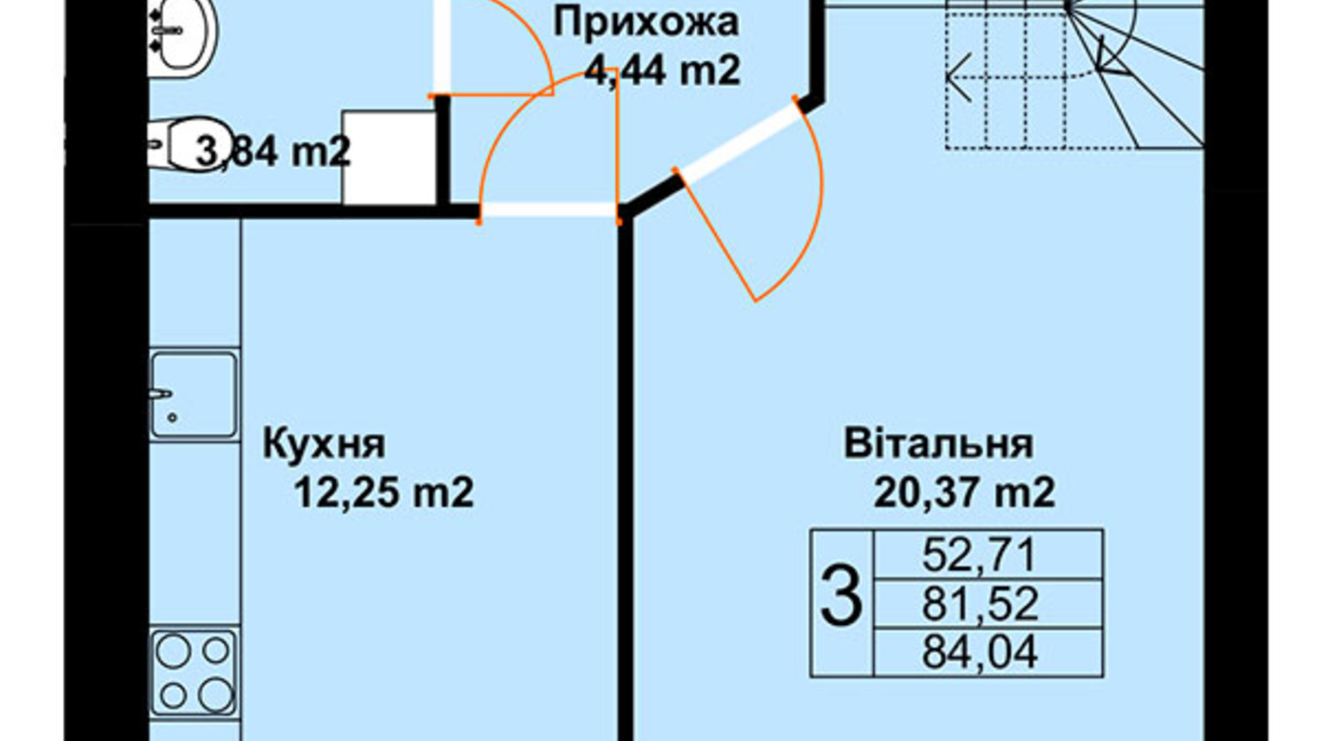 Планування багато­рівневої квартири в ЖК Баварія 84.04 м², фото 609564