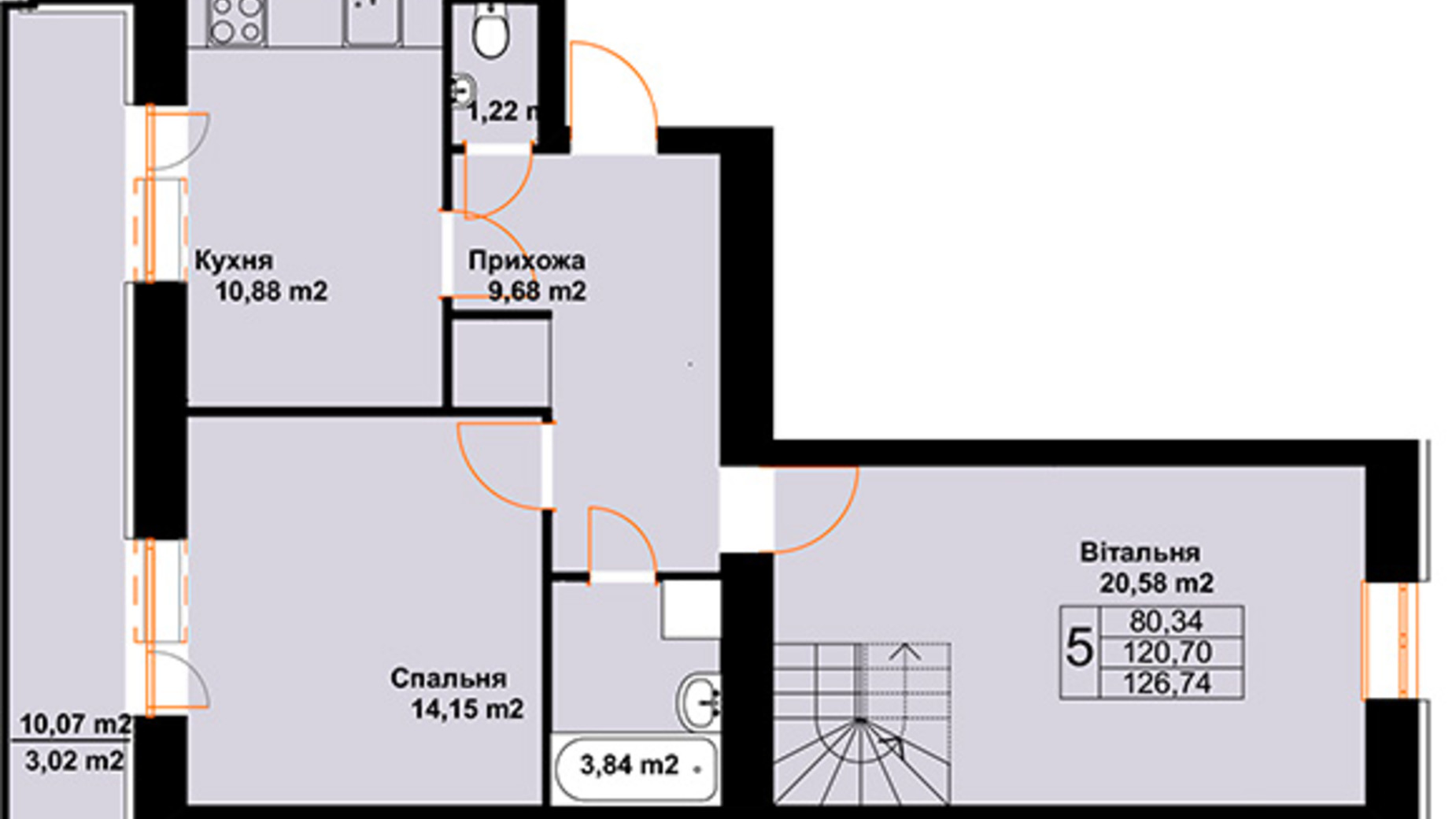 Планування багато­рівневої квартири в ЖК Баварія 126.74 м², фото 609572