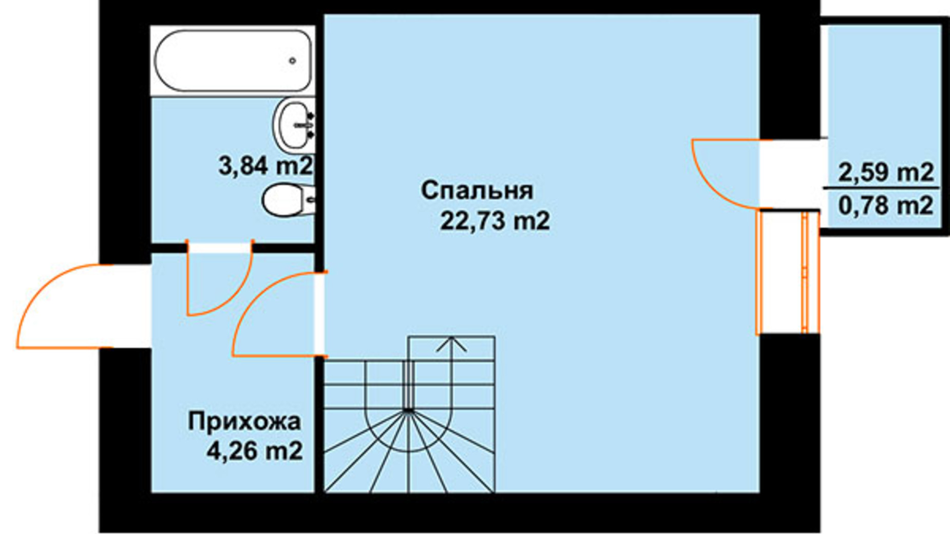 Планировка много­уровневой квартиры в ЖК Бавария 63.22 м², фото 609591