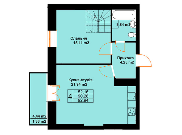 ЖК Баварія: планування 3-кімнатної квартири 92.94 м²