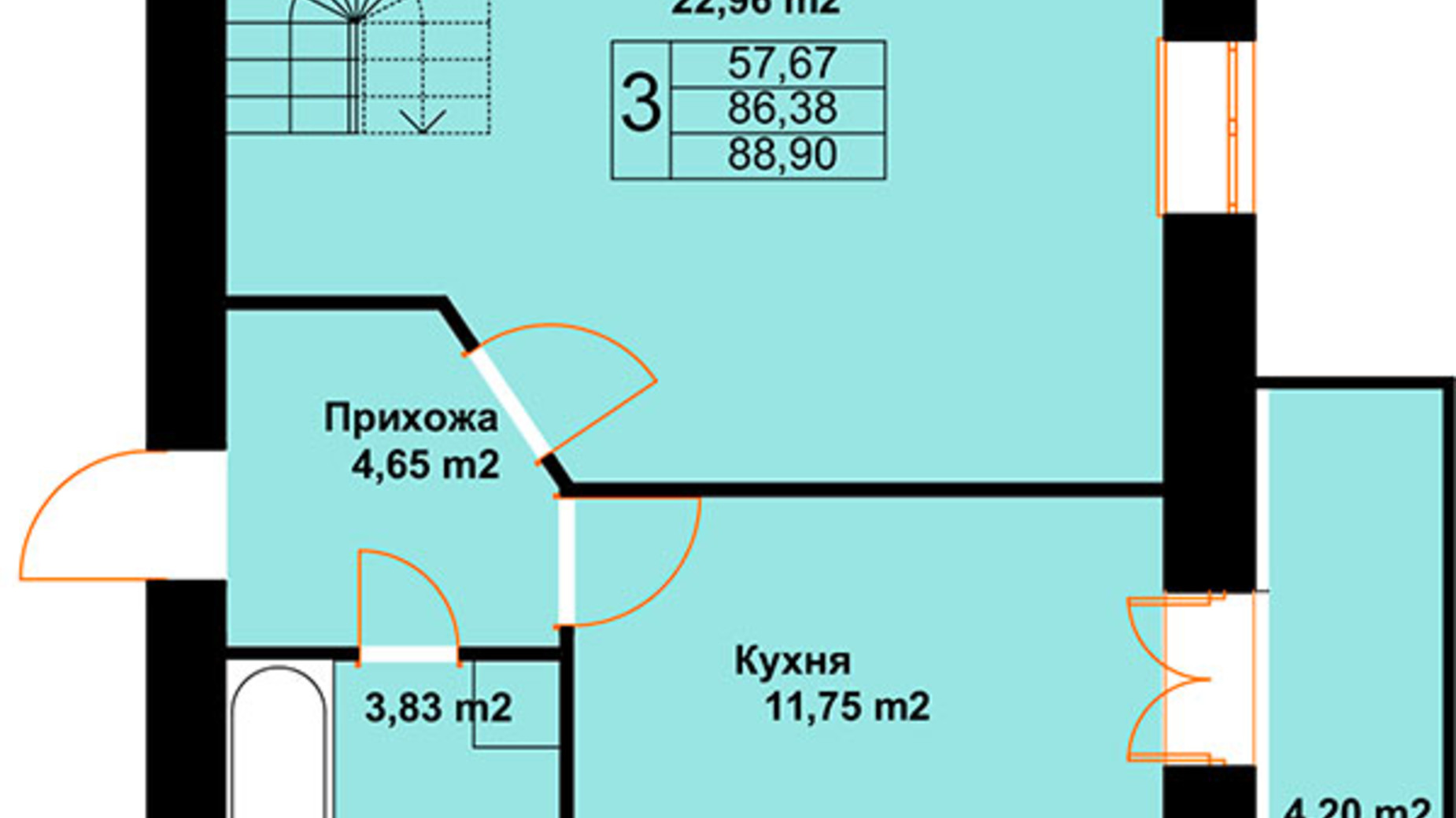 Планування багато­рівневої квартири в ЖК Баварія 88.9 м², фото 609603