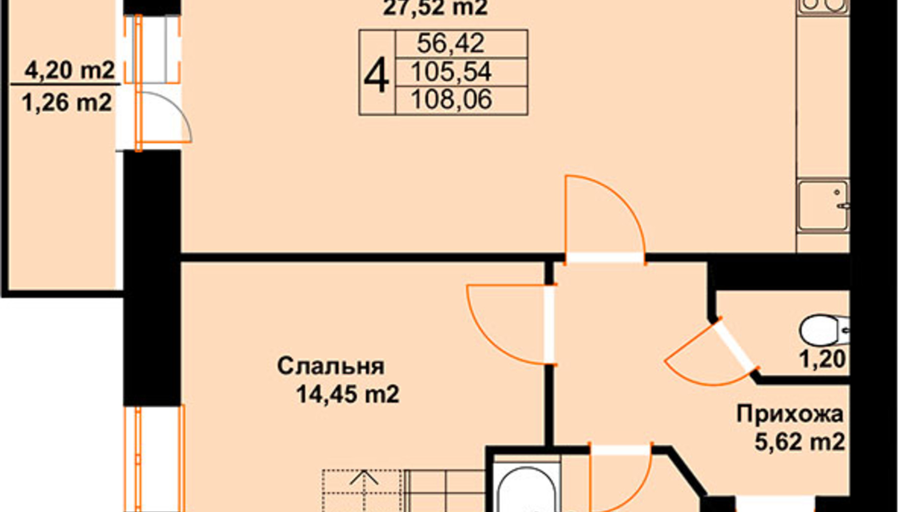 Планировка много­уровневой квартиры в ЖК Бавария 108.06 м², фото 609604