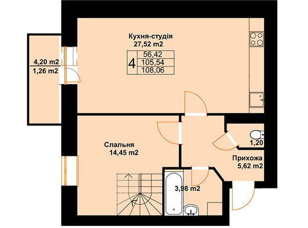 ЖК Баварія: планування 3-кімнатної квартири 108.06 м²