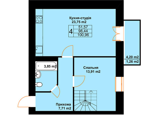 ЖК Бавария: планировка 3-комнатной квартиры 100.96 м²