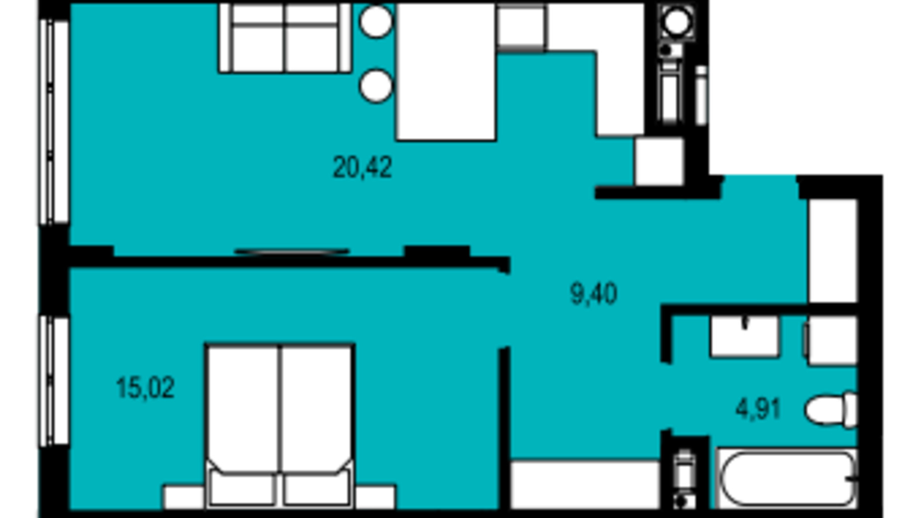 Планування 1-кімнатної квартири в ЖК Continent style  49.85 м², фото 609648