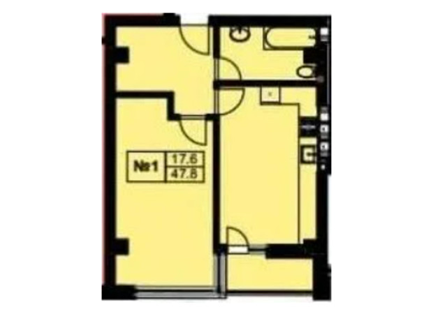 ЖК Грушевський: планування 1-кімнатної квартири 47.8 м²