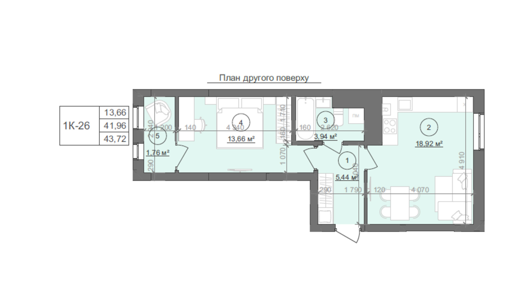 Планування 1-кімнатної квартири в ЖК Well Home 43.33 м², фото 609756