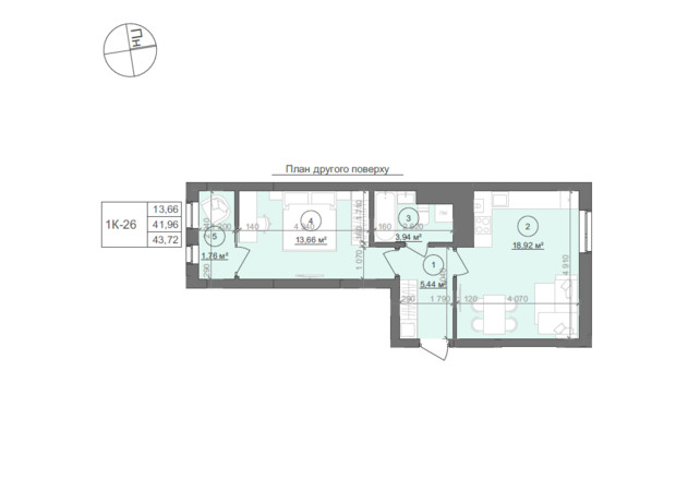 ЖК Well Home: планування 1-кімнатної квартири 43.33 м²