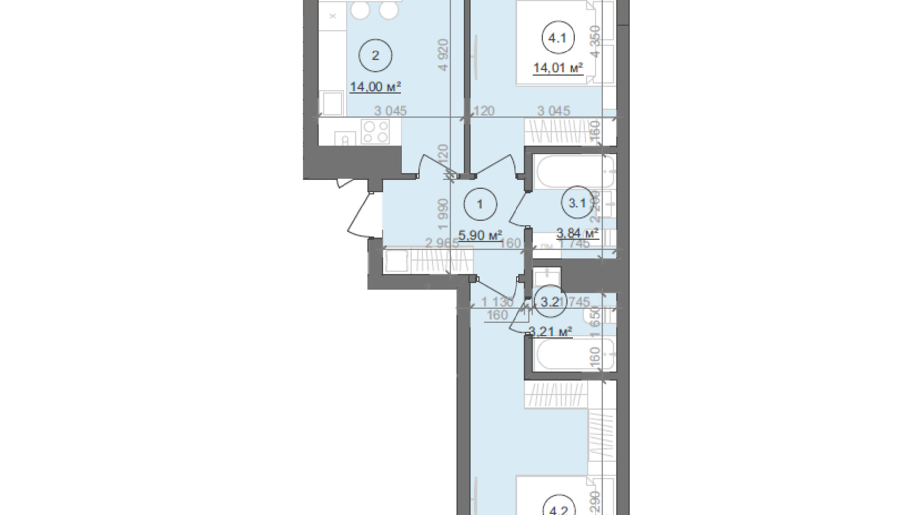 Планування 2-кімнатної квартири в ЖК Well Home 60.55 м², фото 609760