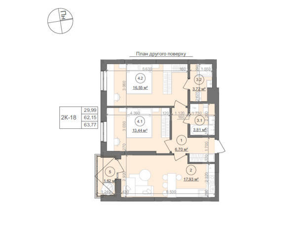 ЖК Well Home: планировка 2-комнатной квартиры 63.77 м²