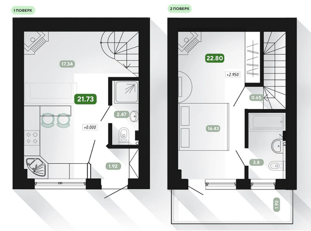 Таунхаус Smart City: планування 1-кімнатної квартири 44.53 м²