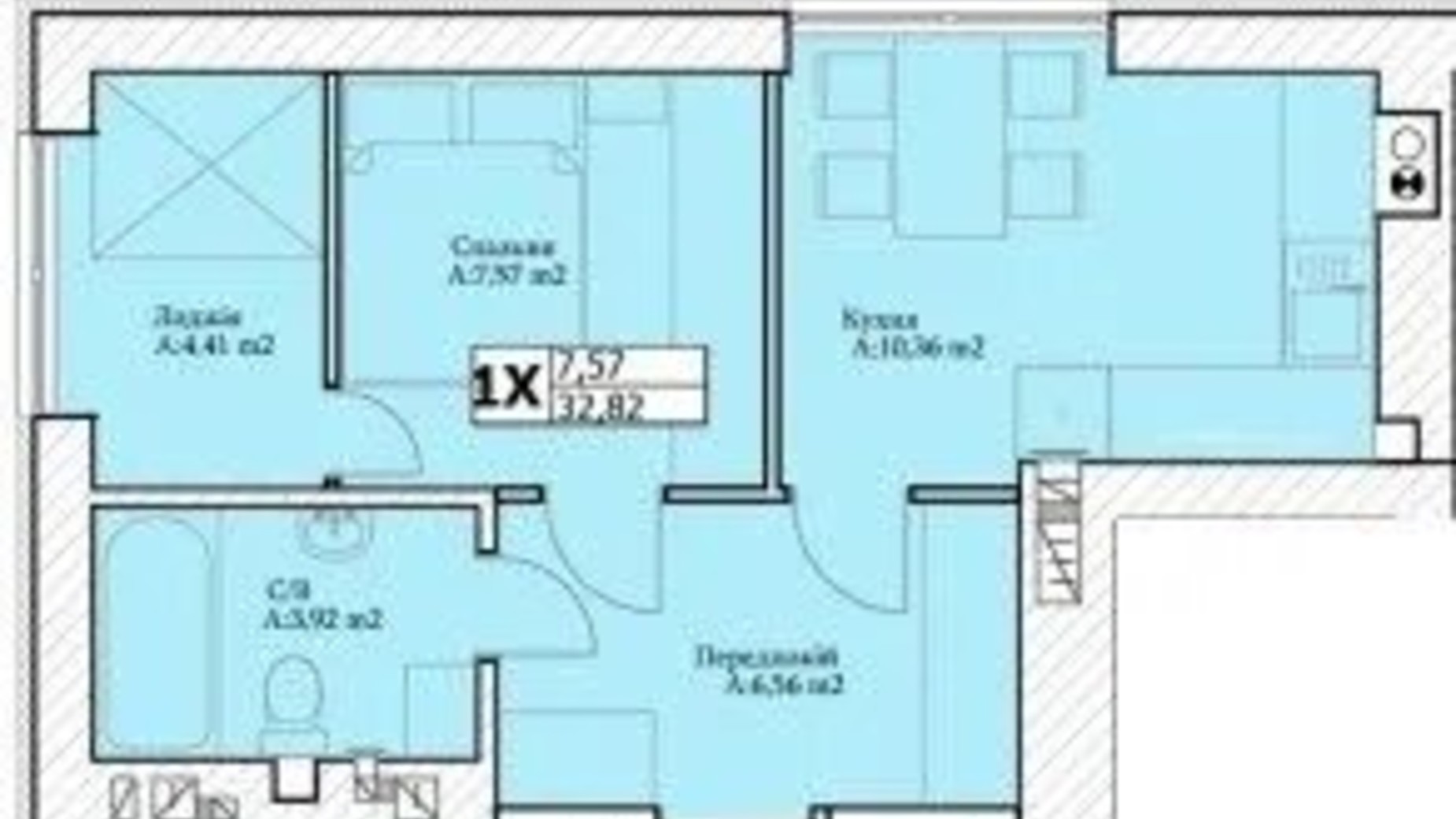 Планировка 1-комнатной квартиры в ЖК GL Club 32 м², фото 609897