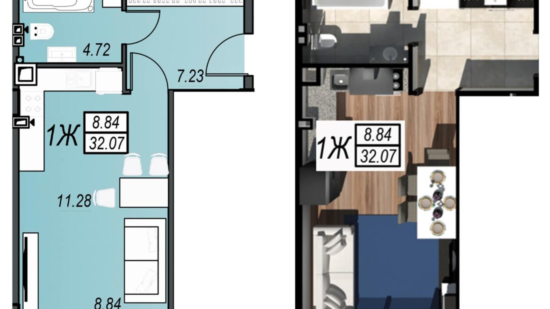 Планування смарт квартири в ЖК Sunrise City 31.95 м², фото 610478