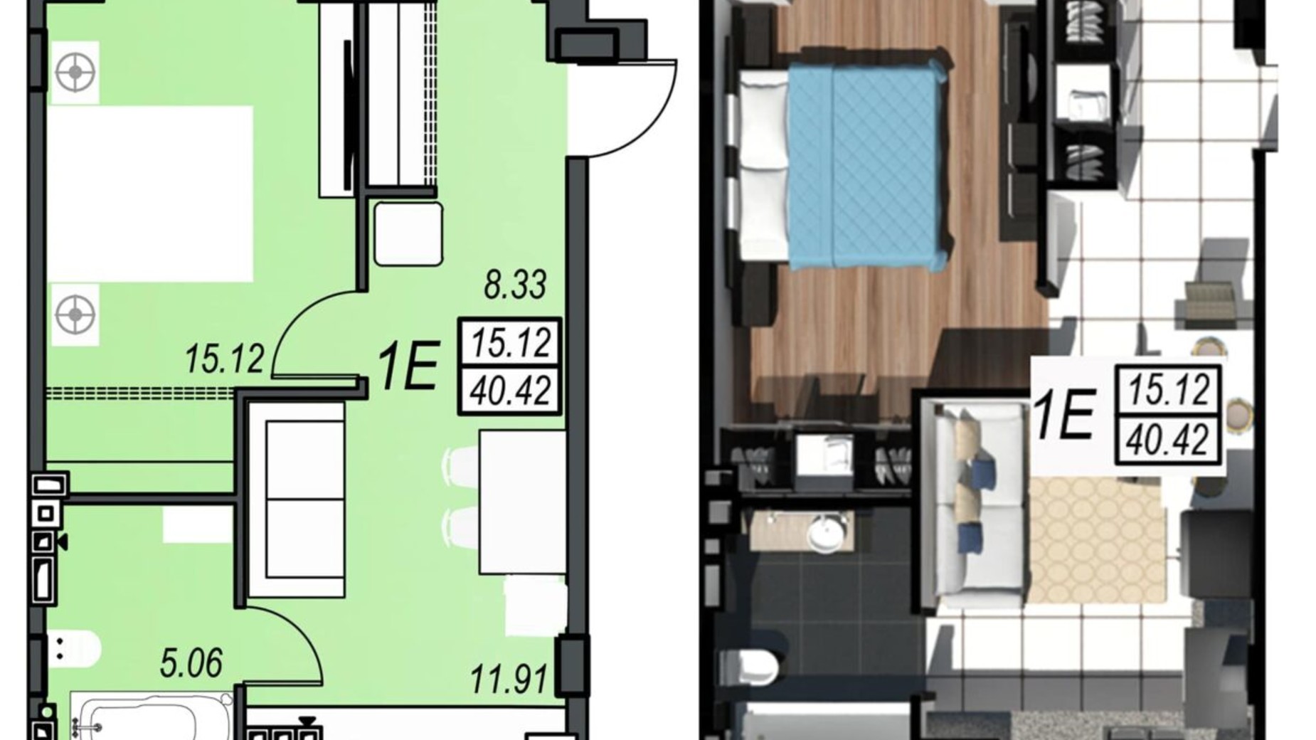 Планировка 1-комнатной квартиры в ЖК Sunrise City 40.42 м², фото 610479