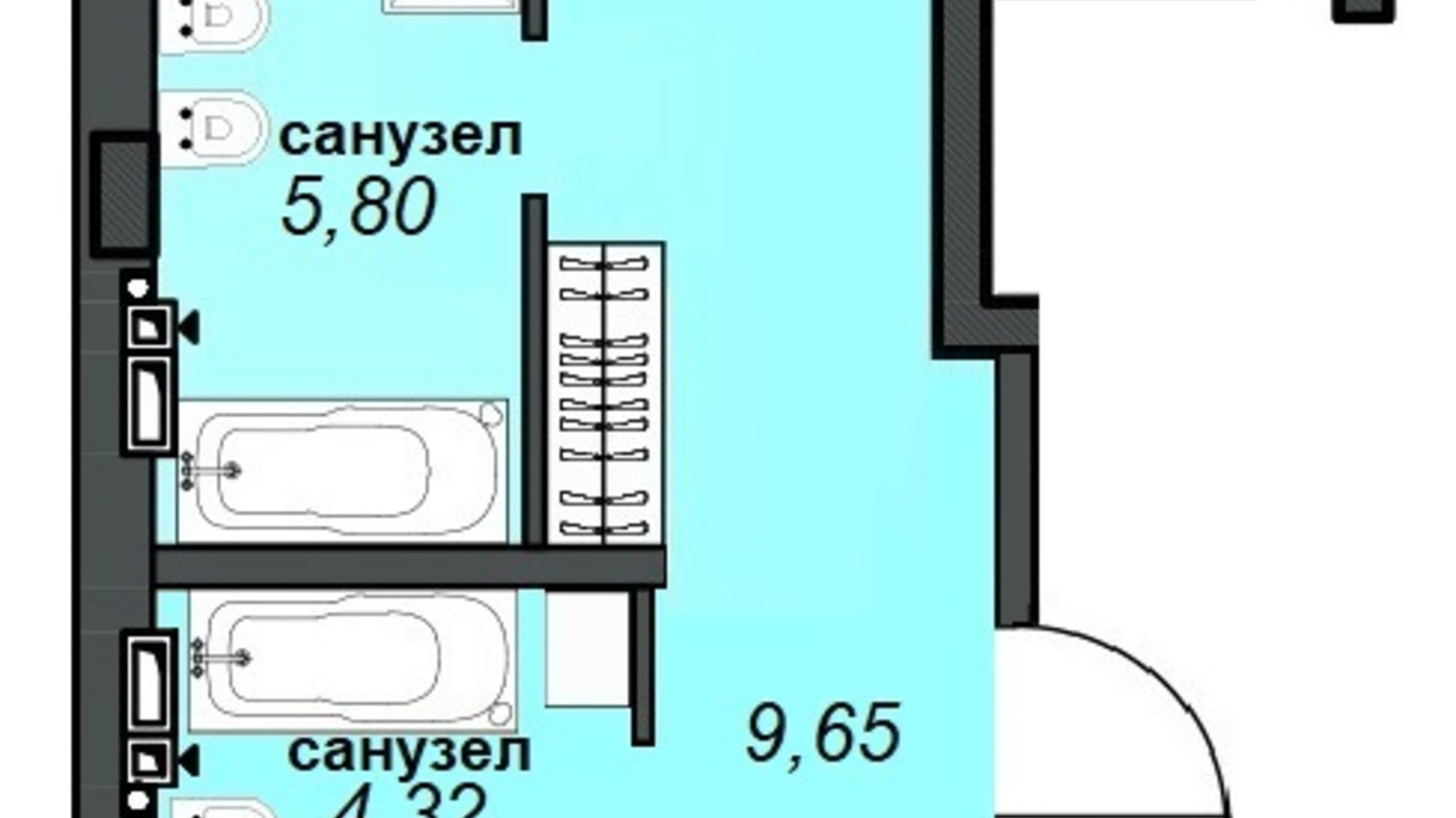 Планування 2-кімнатної квартири в ЖК Sunrise City 75.18 м², фото 610492