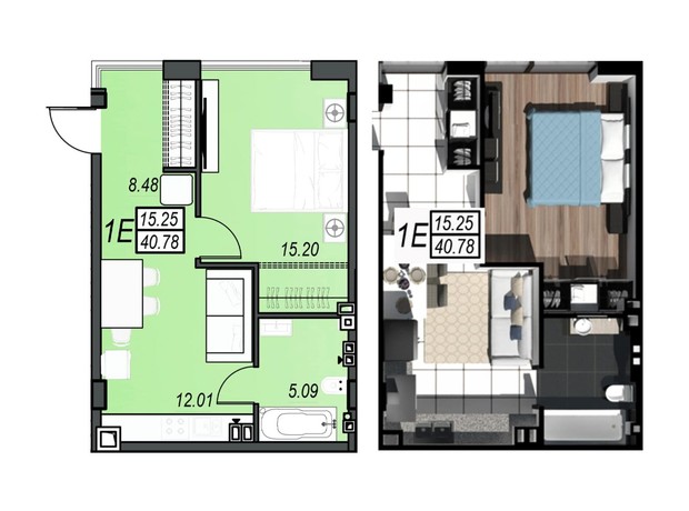 ЖК Sunrise City: планировка 1-комнатной квартиры 40.78 м²