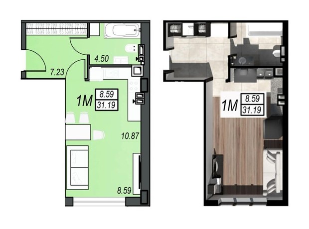 ЖК Sunrise City: планування 1-кімнатної квартири 31.19 м²