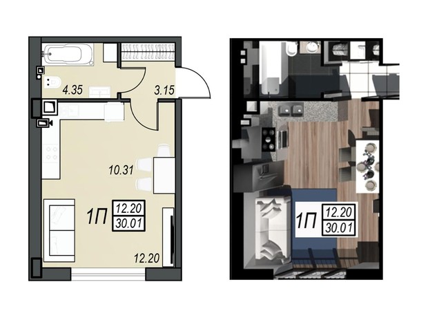 ЖК Sunrise City: планировка 1-комнатной квартиры 29.83 м²