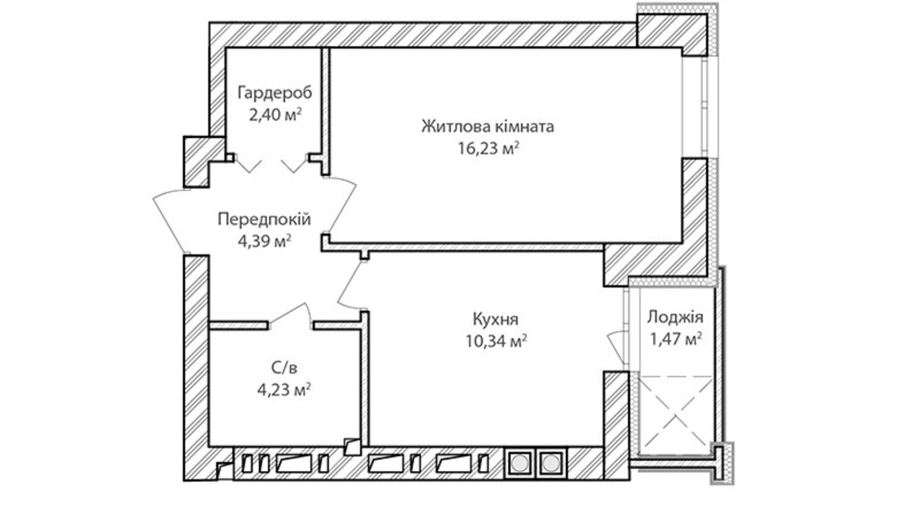 Планування 1-кімнатної квартири в ЖК Синергія Сіті 39.5 м², фото 610586