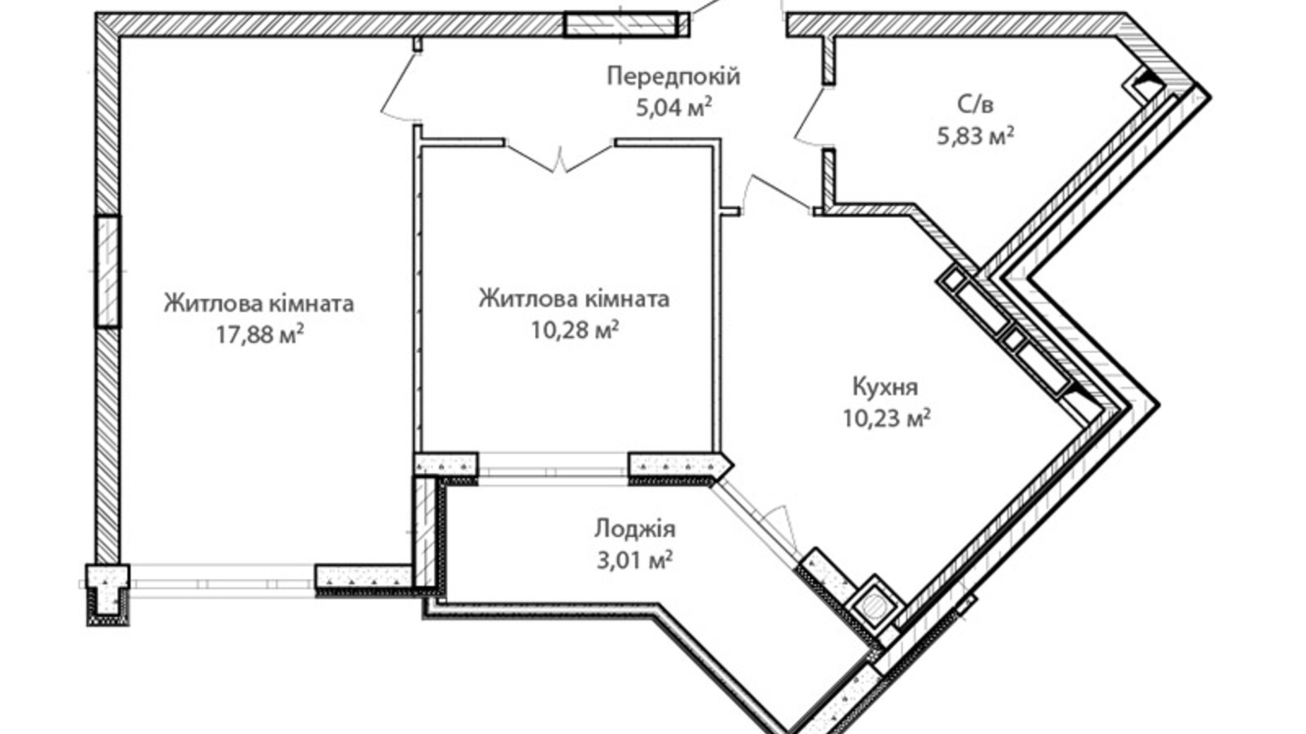 Планування 2-кімнатної квартири в ЖК Синергія Сіті 57.6 м², фото 610588