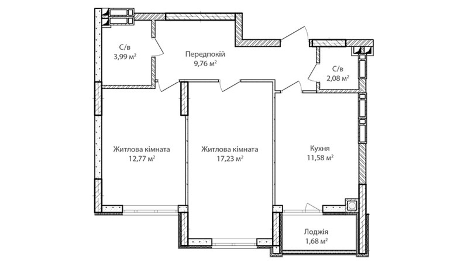 Планировка 2-комнатной квартиры в ЖК Синергия Сити (Kvartal Group) 59.7 м², фото 610606