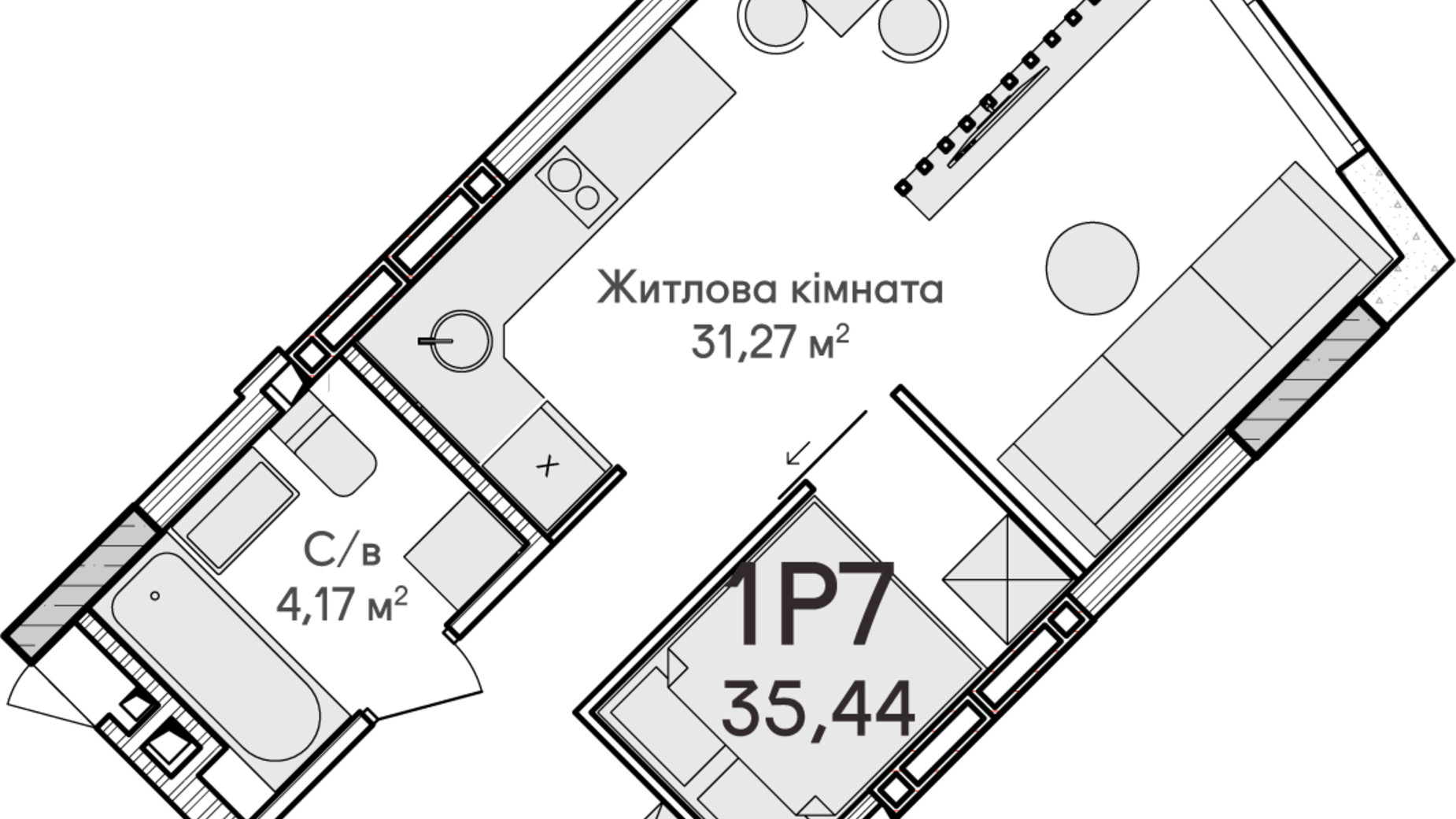 Планировка 1-комнатной квартиры в ЖК Синергия Сити 35 м², фото 610702