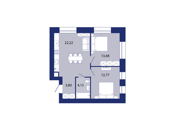 ЖК Рем: планировка 2-комнатной квартиры 56.4 м²