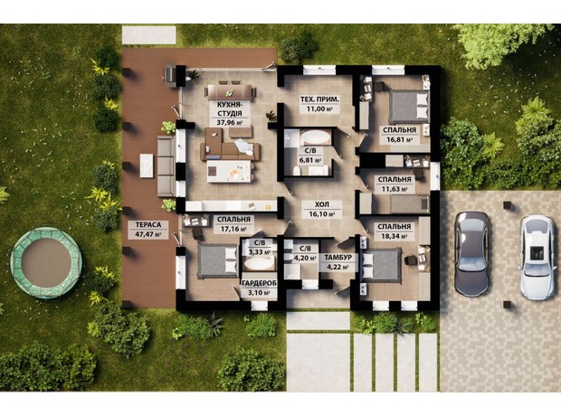 КМ Park Residence 3: планування 3-кімнатної квартири 200 м²