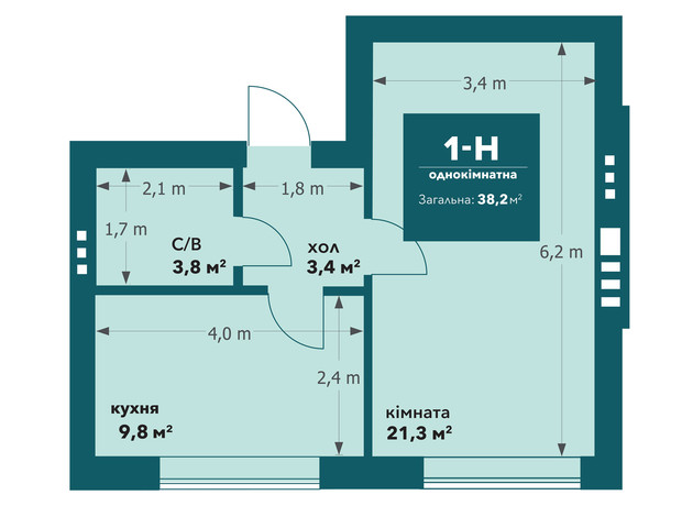 ЖК Ібіс: планування 1-кімнатної квартири 36.2 м²