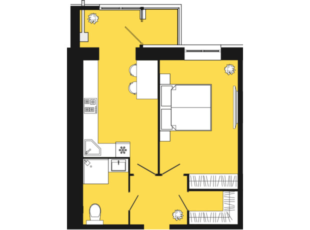 ЖК Дніпровська Брама 2: планування 1-кімнатної квартири 46.9 м²