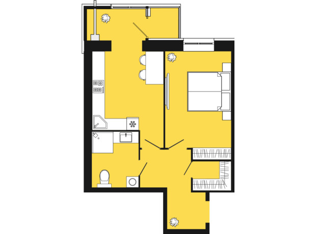 ЖК Дніпровська Брама 2: планування 1-кімнатної квартири 50.3 м²