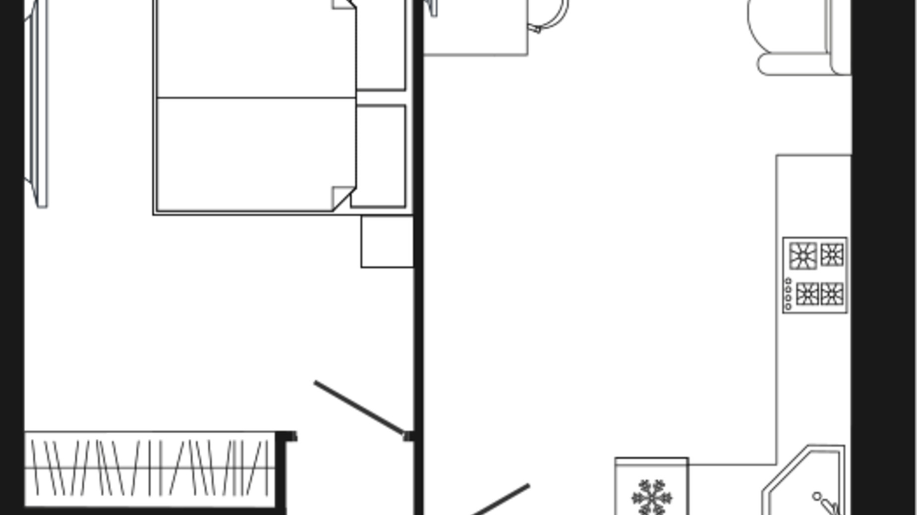 Планування 1-кімнатної квартири в ЖК Дніпровська Брама 2 54.6 м², фото 611016