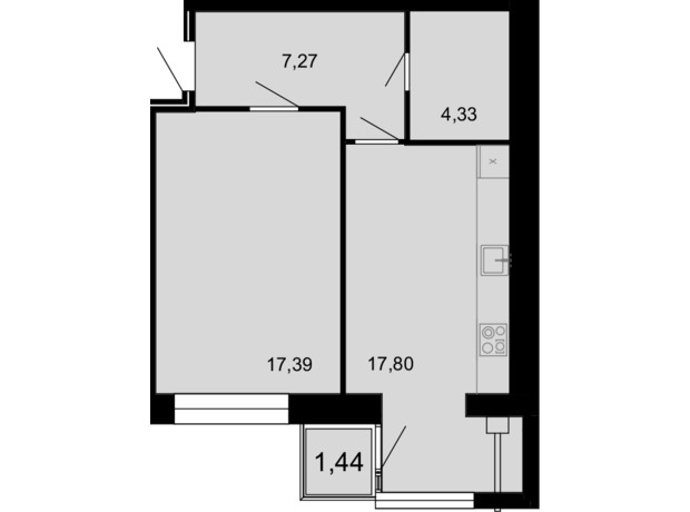 ЖК Семейный Comfort: планировка 1-комнатной квартиры 48.23 м²