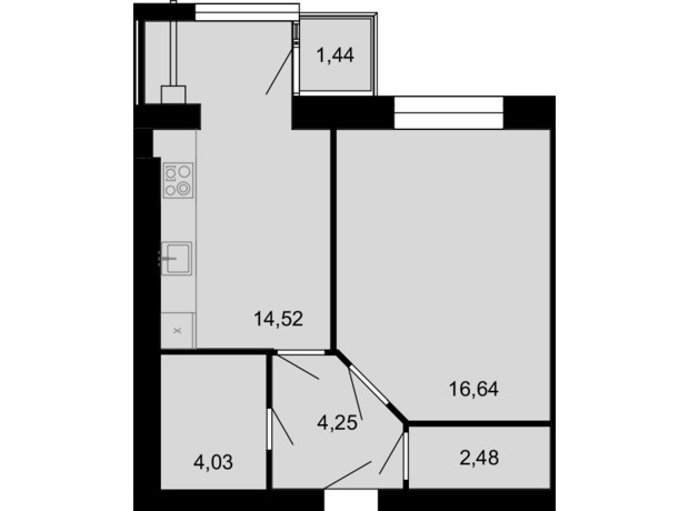 ЖК Сімейний Comfort: планування 1-кімнатної квартири 43.36 м²