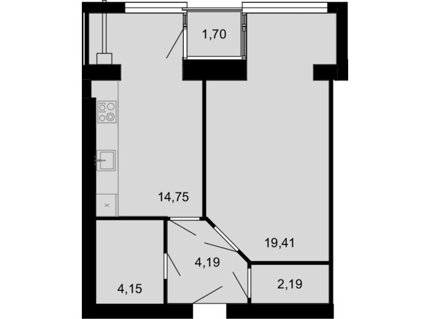 ЖК Сімейний Comfort: планування 1-кімнатної квартири 46.39 м²