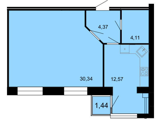 ЖК Семейный Comfort: планировка 1-комнатной квартиры 52.83 м²