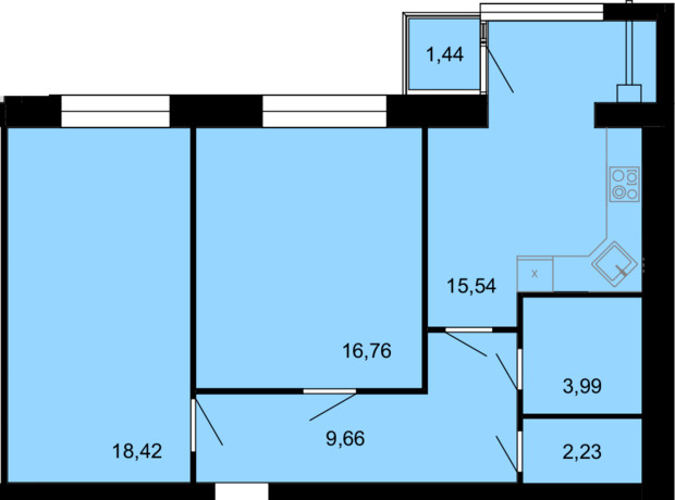 ЖК Семейный Comfort: планировка 2-комнатной квартиры 68.04 м²