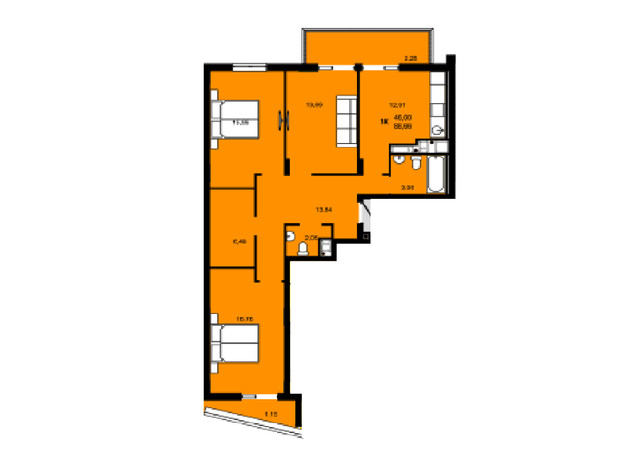 ЖК Continent Green: планировка 3-комнатной квартиры 88.66 м²