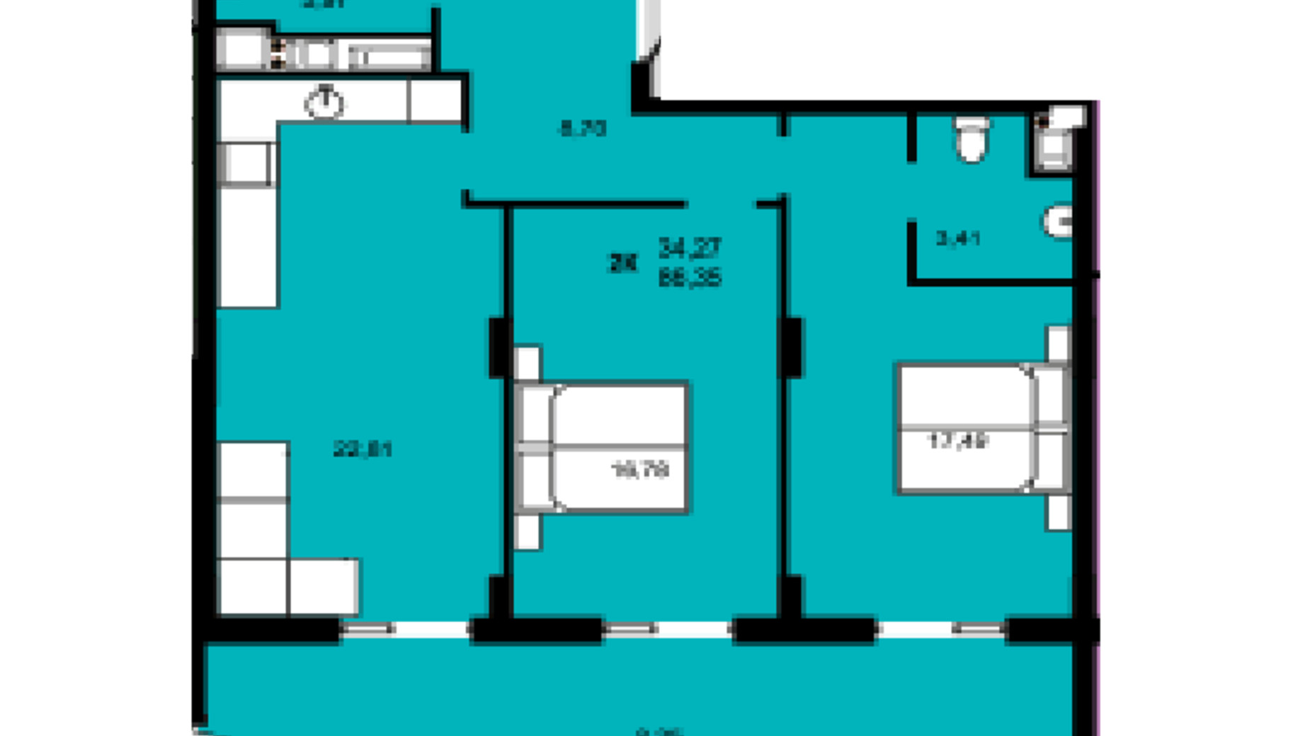 Планування 2-кімнатної квартири в ЖК Continent Green 86.35 м², фото 611215