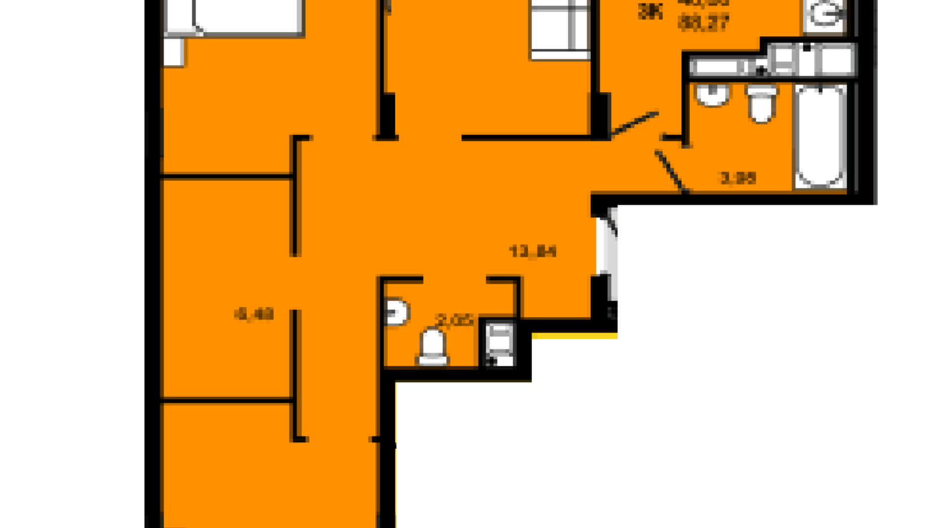 Планування 3-кімнатної квартири в ЖК Continent Green 88.27 м², фото 611220